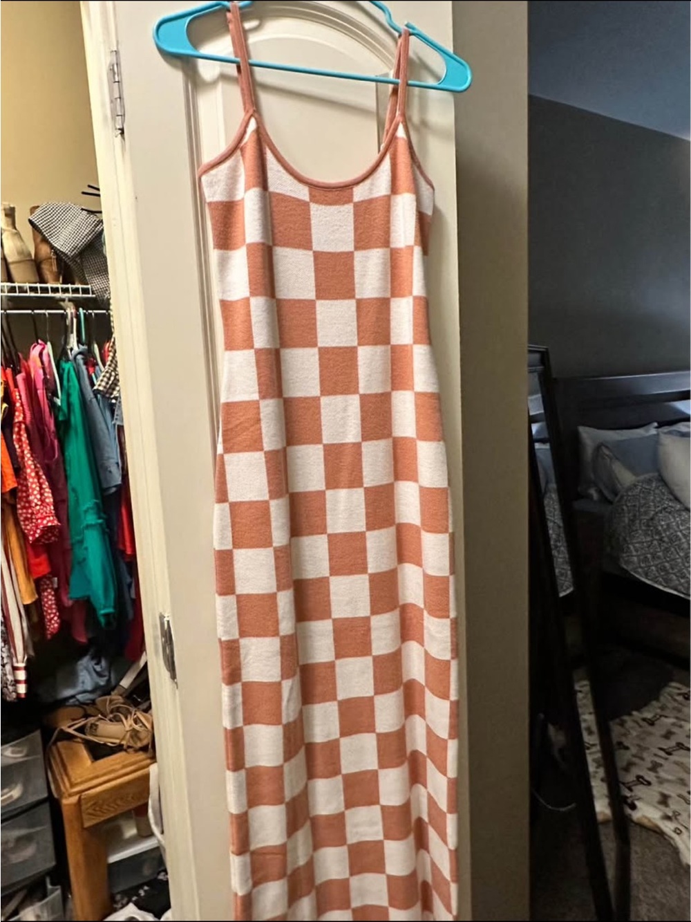 Amazon Rust & White Checkered Spaghetti Strap Maxi Dress